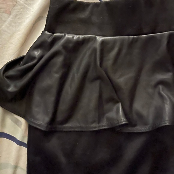 (5 for $15) Sensational Collection Black with faux leather trim frill Mini Skirt - Picture 2 of 3